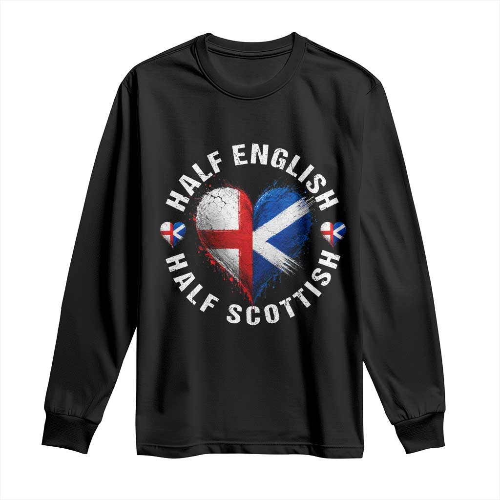 Half English Half Scottish Heritage Long Sleeve Shirt Heart St Georges Cross and Saltire Pride