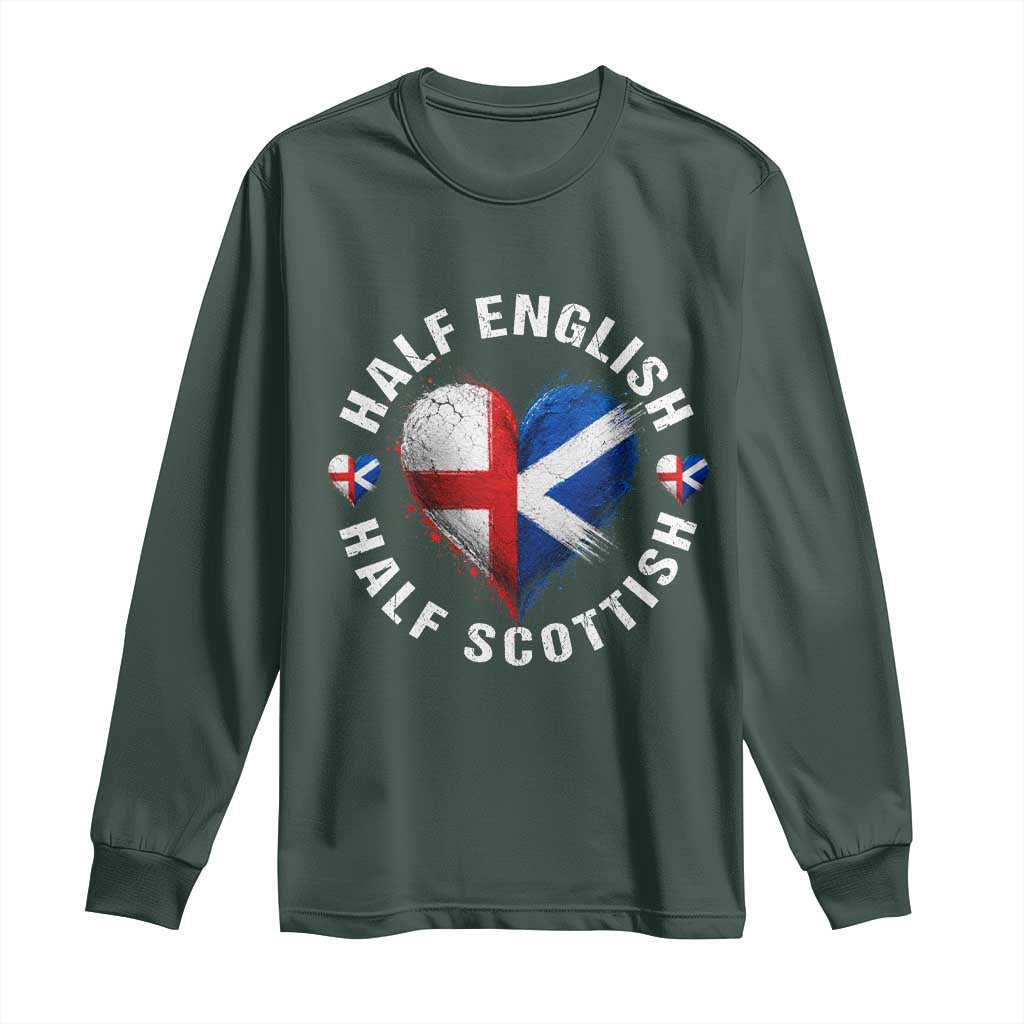 Half English Half Scottish Heritage Long Sleeve Shirt Heart St Georges Cross and Saltire Pride