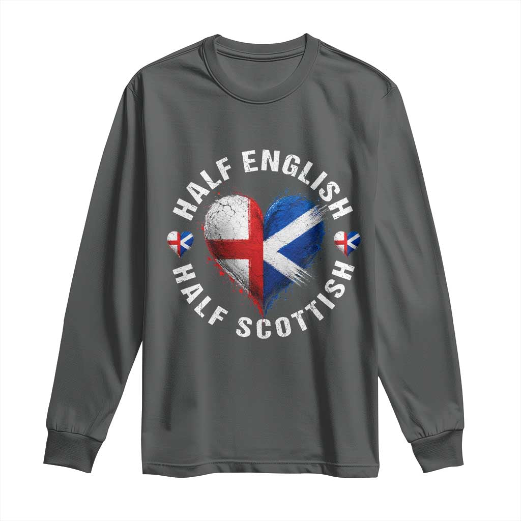 Half English Half Scottish Heritage Long Sleeve Shirt Heart St Georges Cross and Saltire Pride
