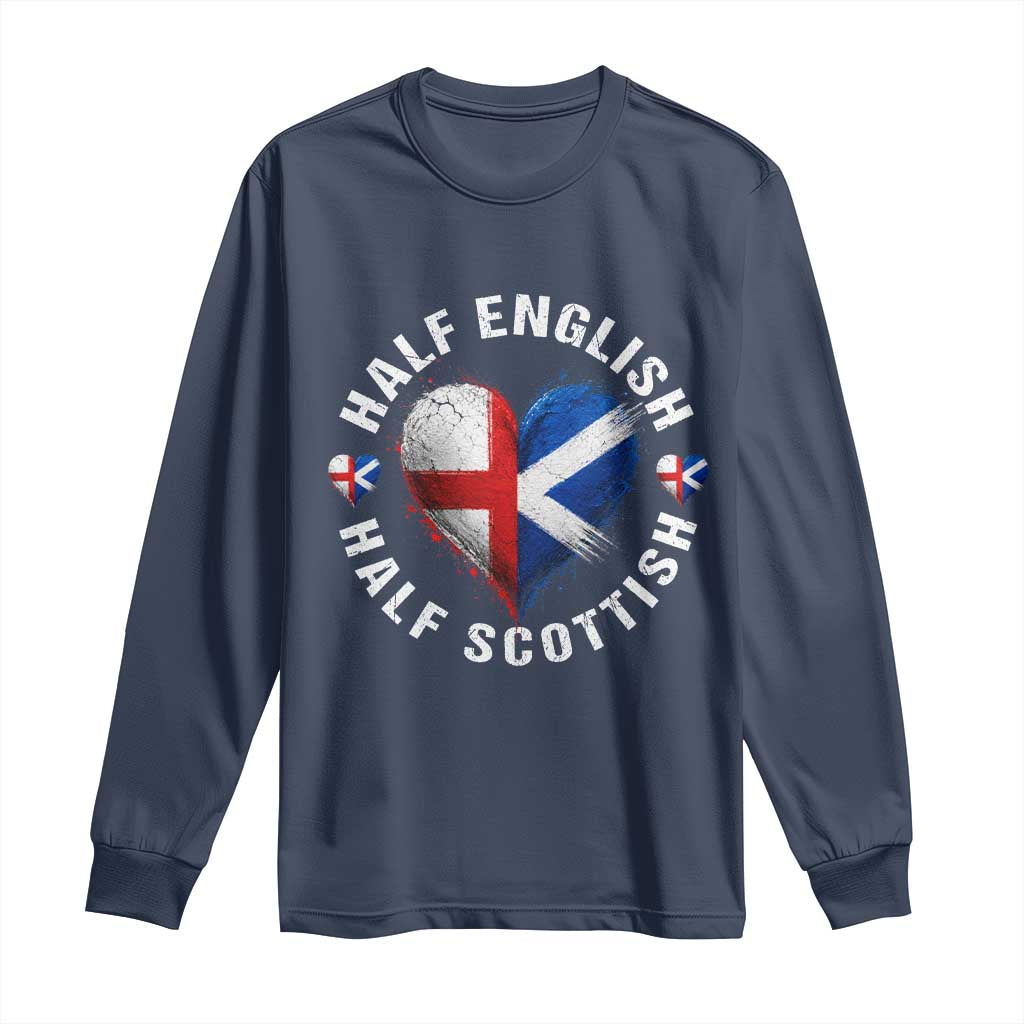 Half English Half Scottish Heritage Long Sleeve Shirt Heart St Georges Cross and Saltire Pride