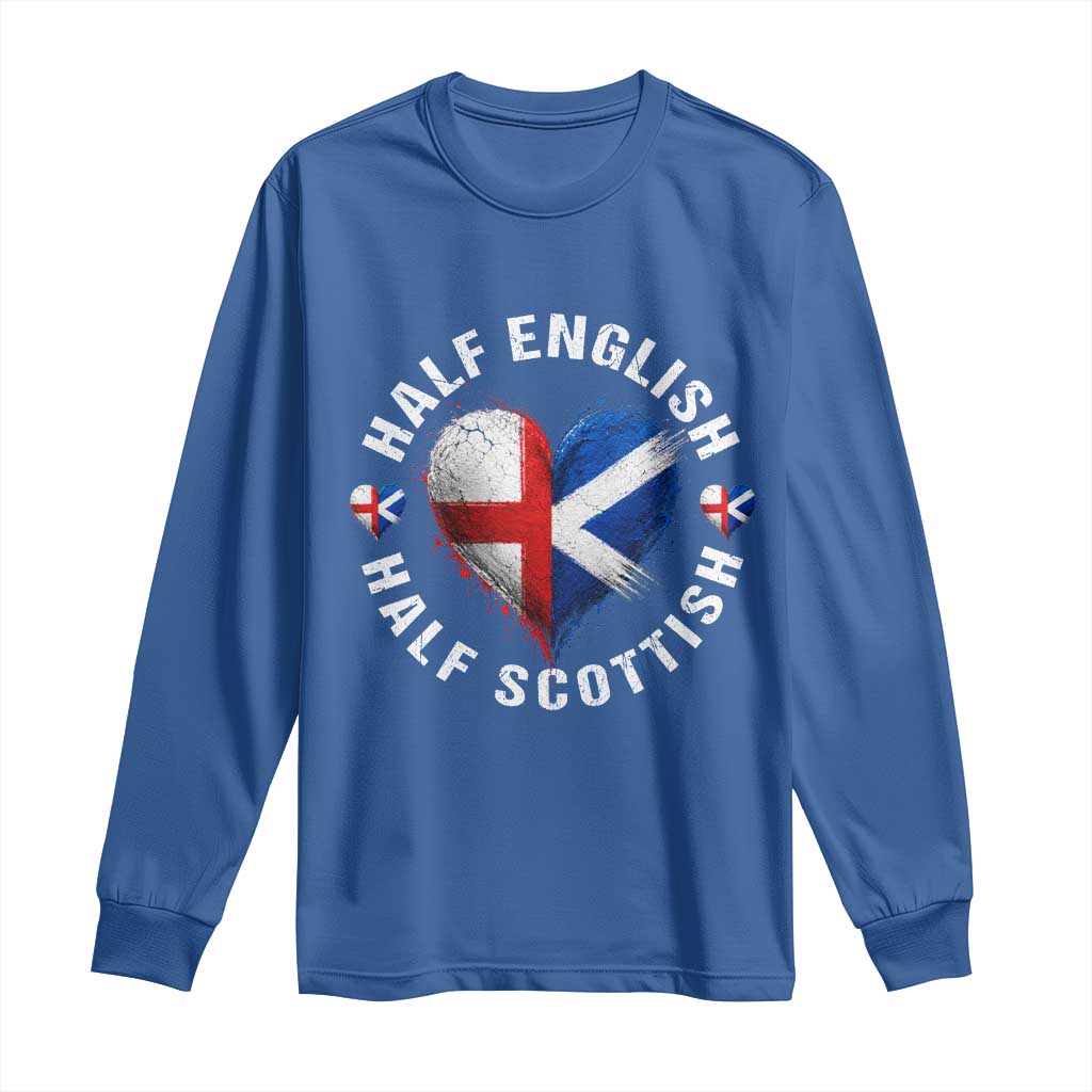 Half English Half Scottish Heritage Long Sleeve Shirt Heart St Georges Cross and Saltire Pride