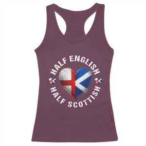 Half English Half Scottish Heritage Racerback Tank Top Heart St Georges Cross and Saltire Pride