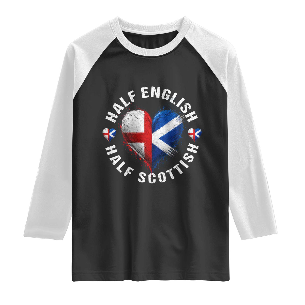 Half English Half Scottish Heritage Raglan Shirt Heart St Georges Cross and Saltire Pride