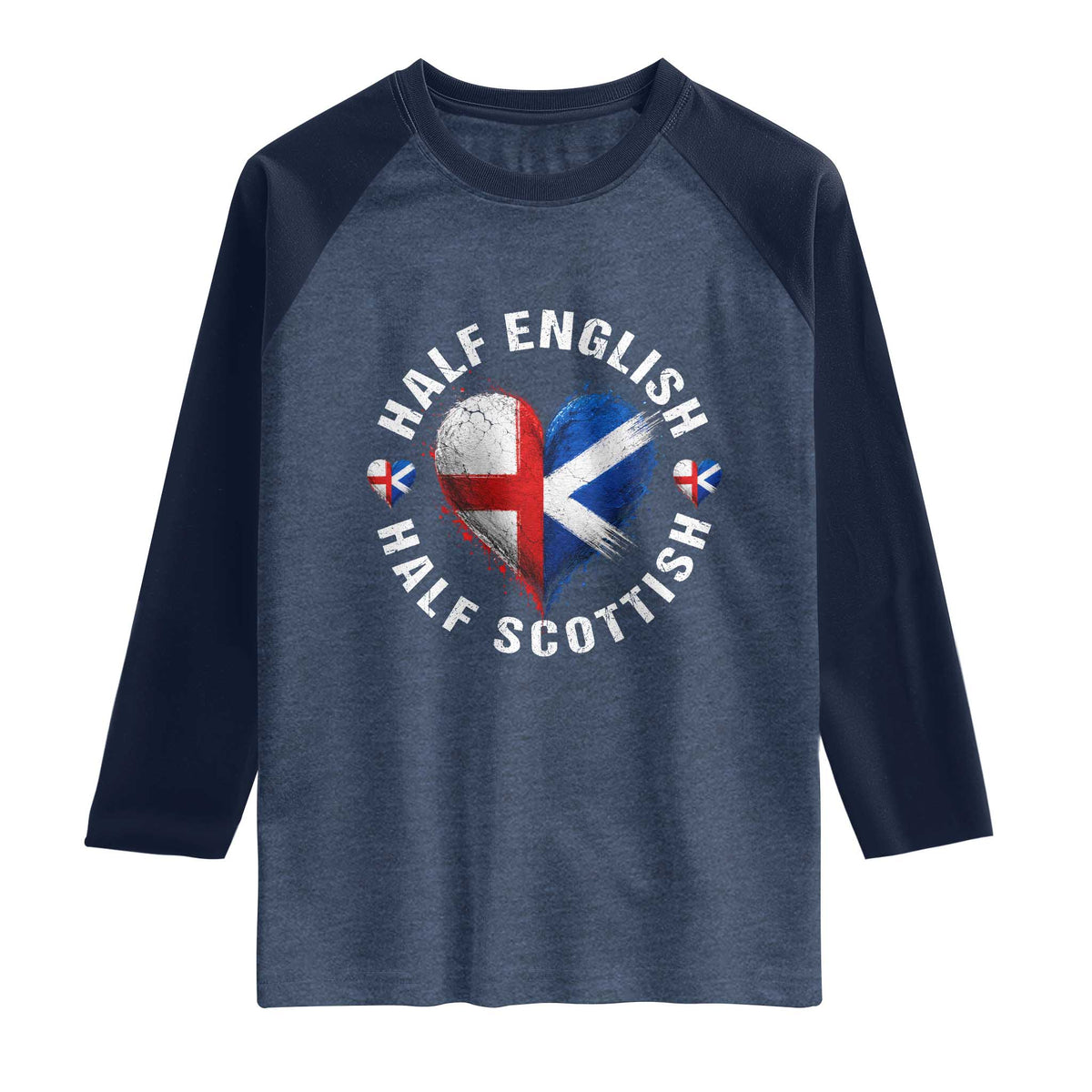 Half English Half Scottish Heritage Raglan Shirt Heart St Georges Cross and Saltire Pride