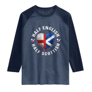 Half English Half Scottish Heritage Raglan Shirt Heart St Georges Cross and Saltire Pride