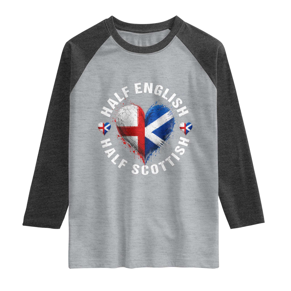 Half English Half Scottish Heritage Raglan Shirt Heart St Georges Cross and Saltire Pride