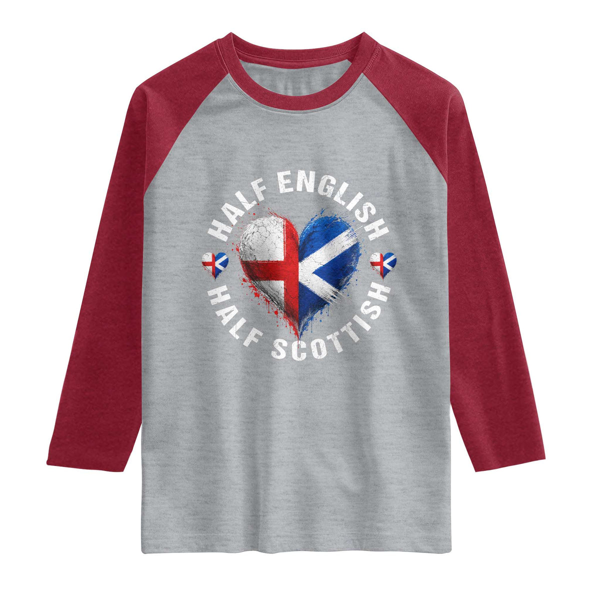 Half English Half Scottish Heritage Raglan Shirt Heart St Georges Cross and Saltire Pride