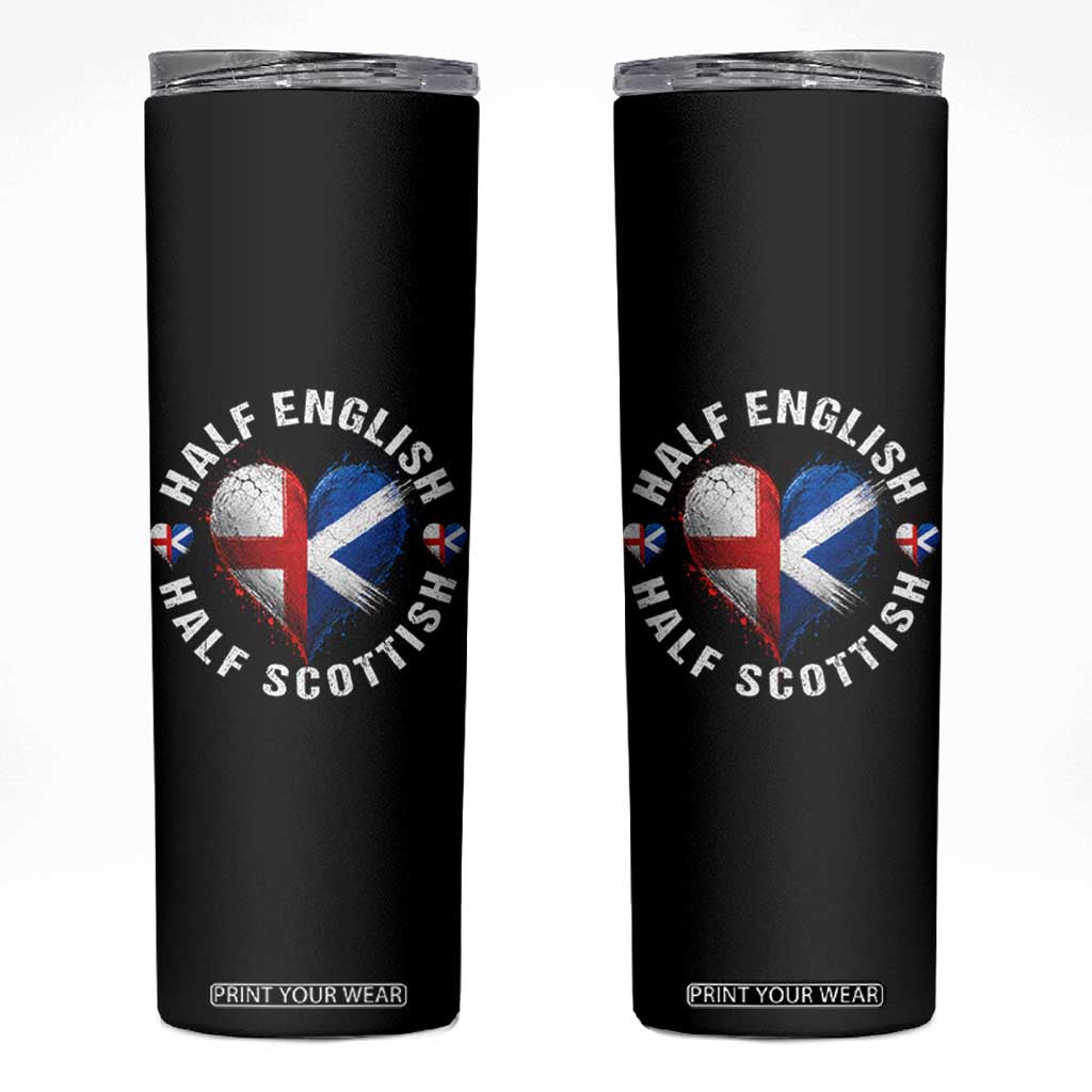 Half English Half Scottish Heritage Skinny Tumbler Heart St Georges Cross and Saltire Pride