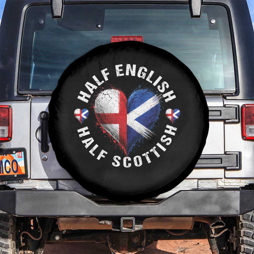 Half English Half Scottish Heritage Spare Tire Cover Heart St Georges Cross and Saltire Pride