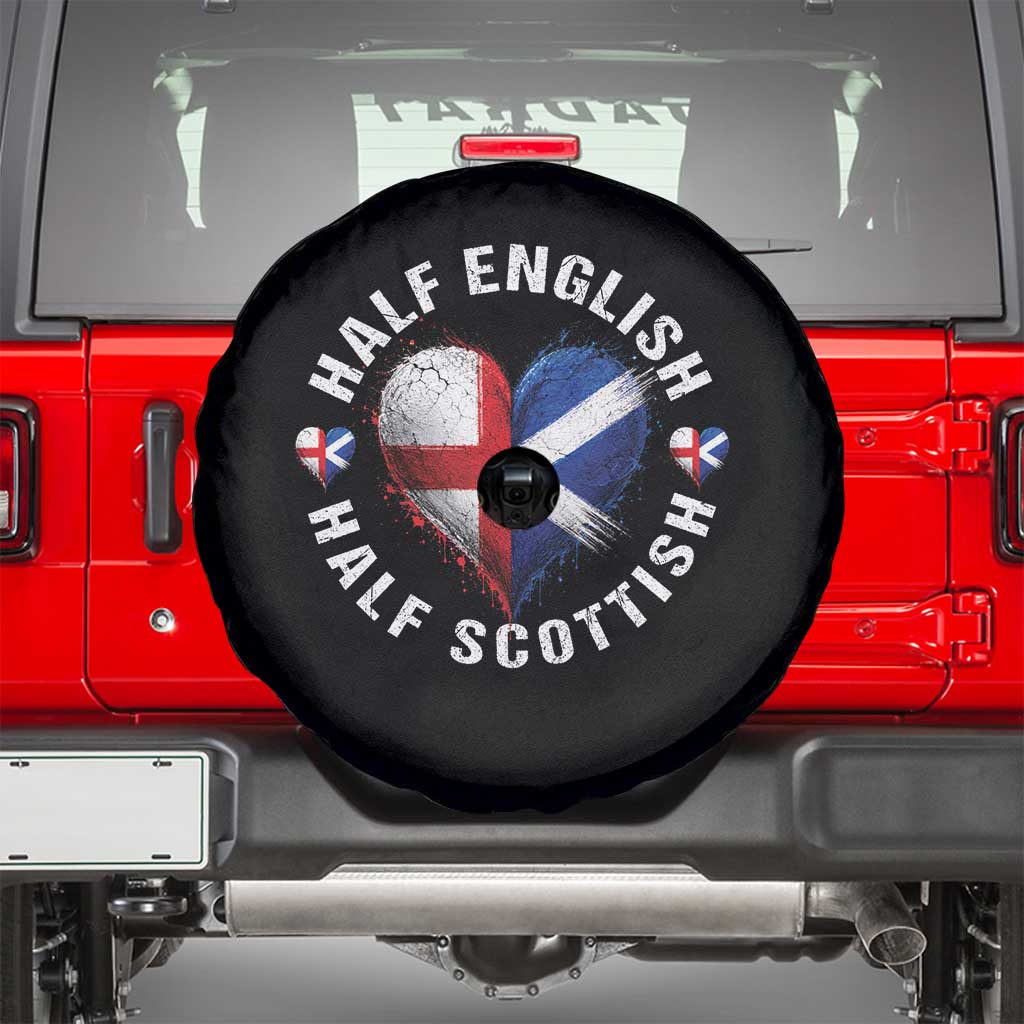 Half English Half Scottish Heritage Spare Tire Cover Heart St Georges Cross and Saltire Pride