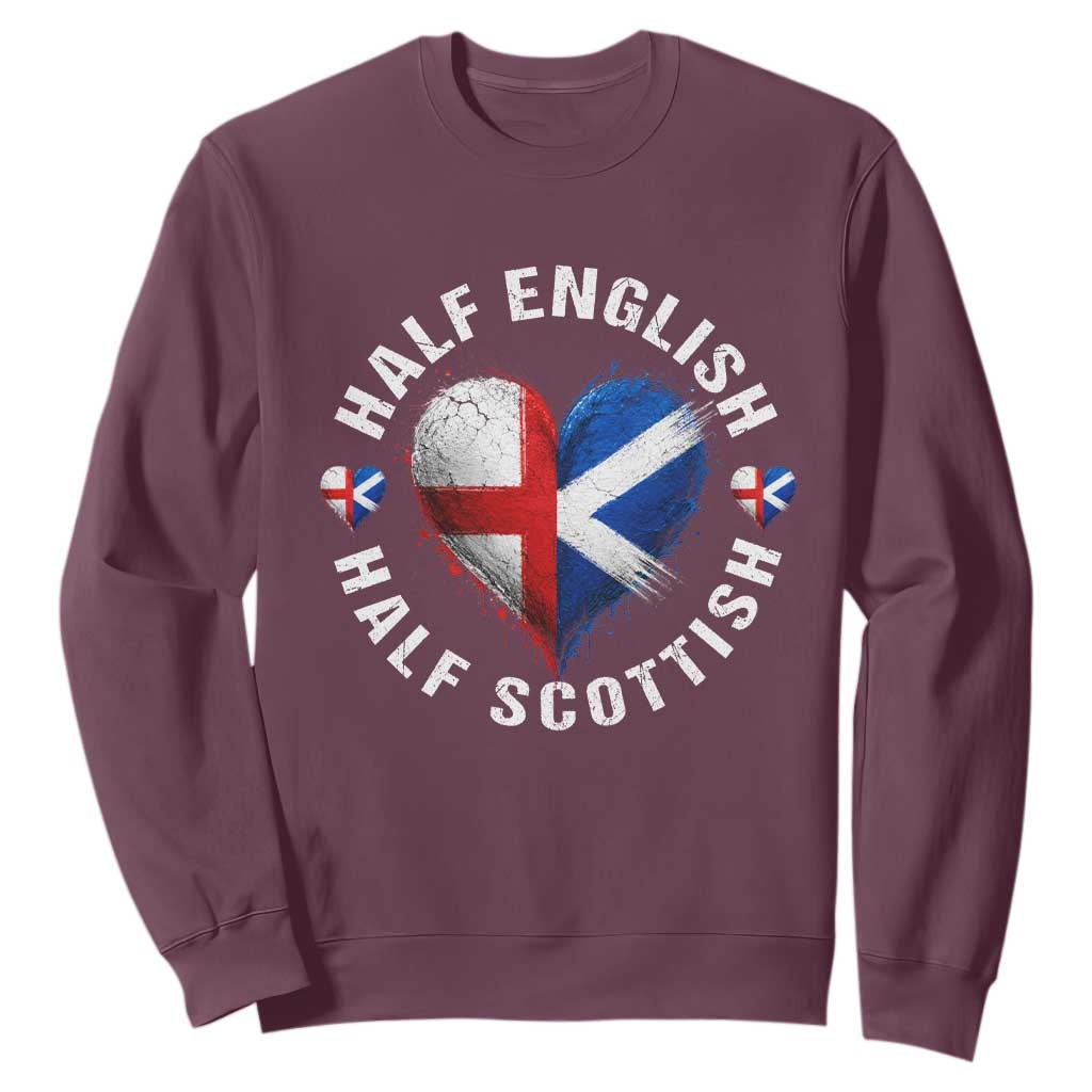 Half English Half Scottish Heritage Sweatshirt Heart St Georges Cross and Saltire Pride