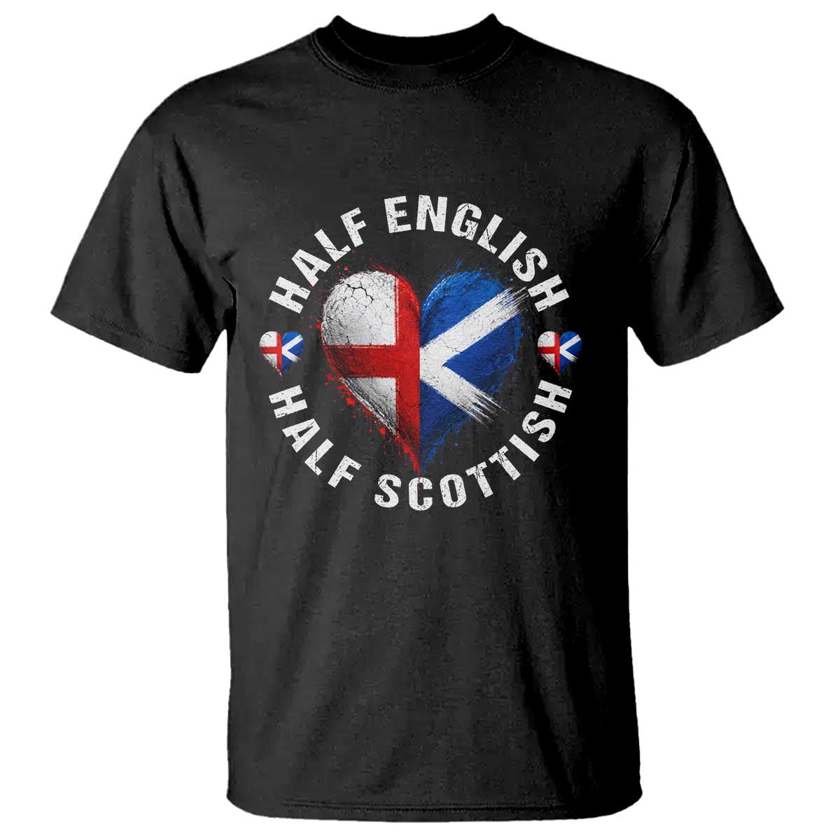 Half English Half Scottish Heritage T Shirt Heart St Georges Cross and Saltire Pride