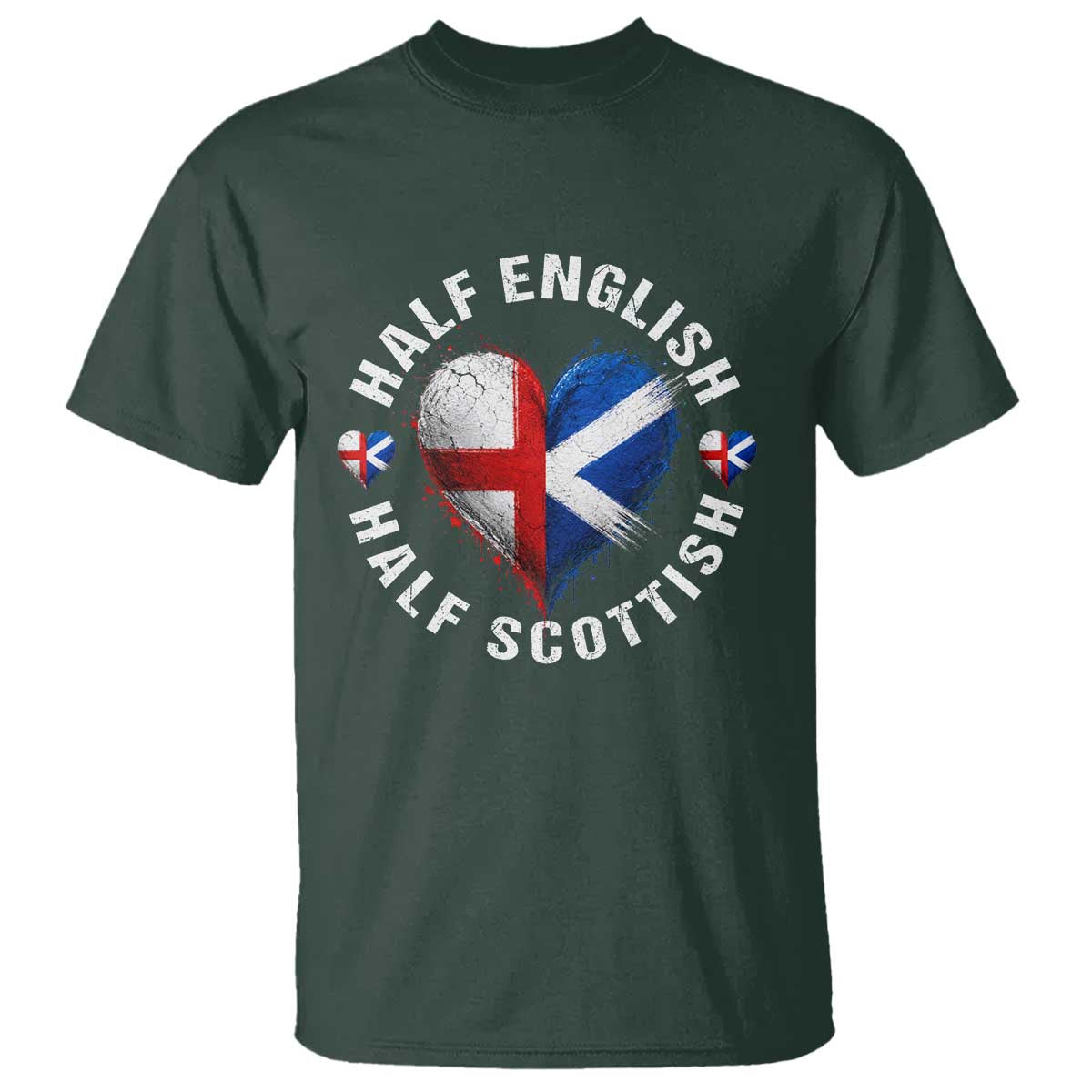 Half English Half Scottish Heritage T Shirt Heart St Georges Cross and Saltire Pride