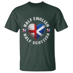 Half English Half Scottish Heritage T Shirt Heart St Georges Cross and Saltire Pride