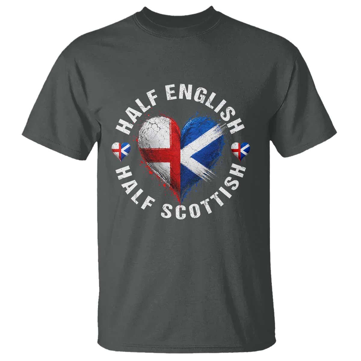 Half English Half Scottish Heritage T Shirt Heart St Georges Cross and Saltire Pride