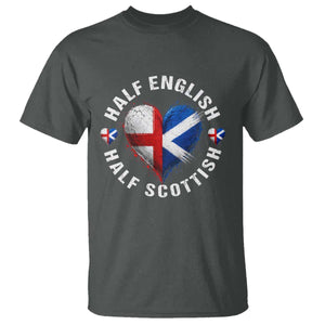 Half English Half Scottish Heritage T Shirt Heart St Georges Cross and Saltire Pride