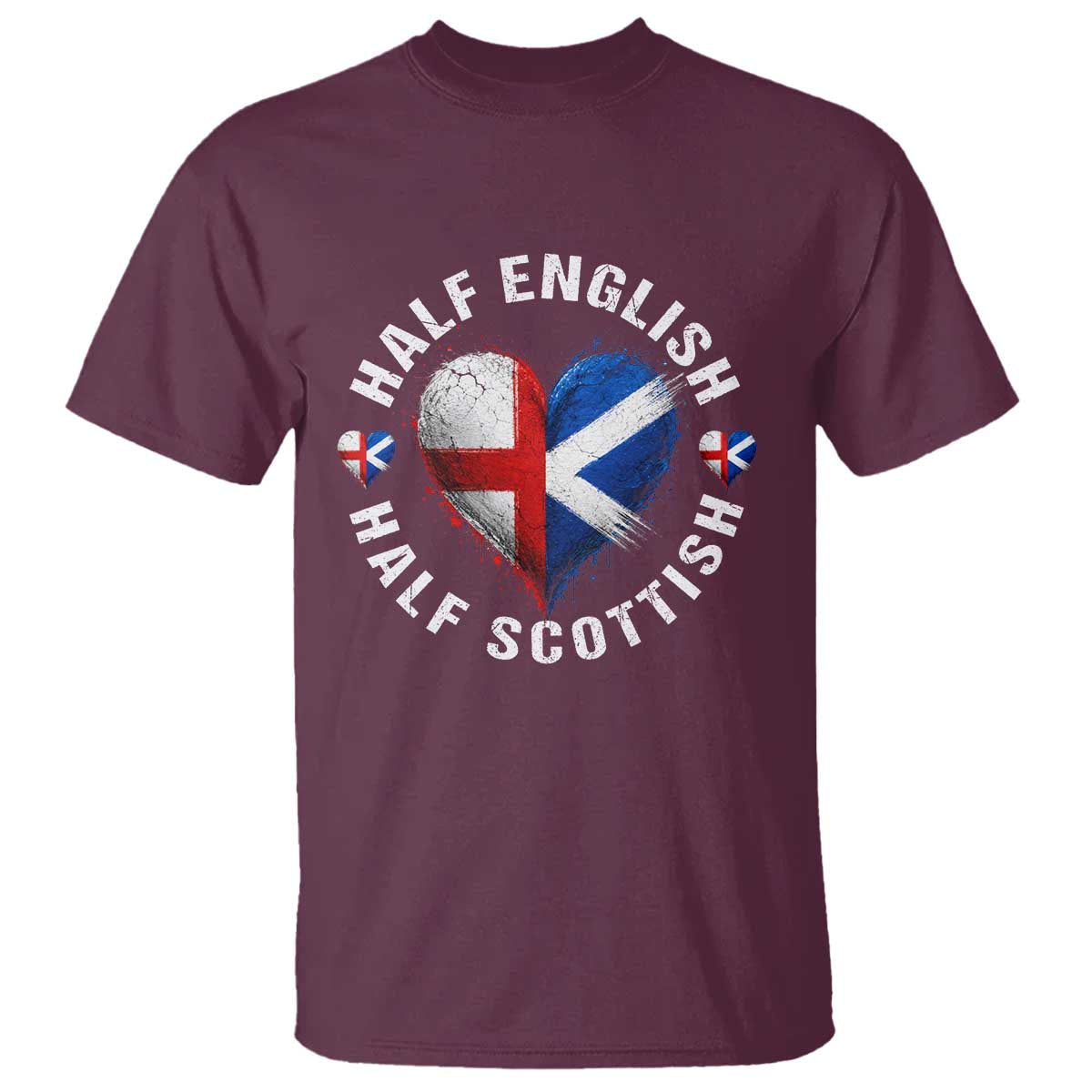 Half English Half Scottish Heritage T Shirt Heart St Georges Cross and Saltire Pride