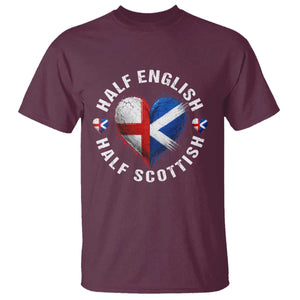 Half English Half Scottish Heritage T Shirt Heart St Georges Cross and Saltire Pride