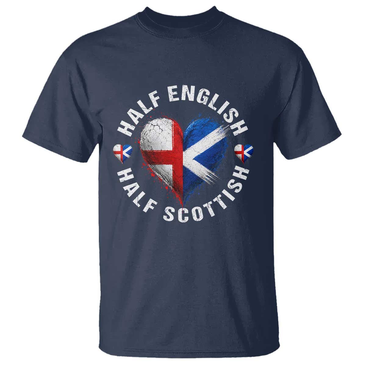 Half English Half Scottish Heritage T Shirt Heart St Georges Cross and Saltire Pride