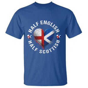 Half English Half Scottish Heritage T Shirt Heart St Georges Cross and Saltire Pride