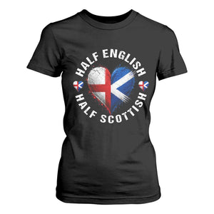 Half English Half Scottish Heritage T Shirt For Women Heart St Georges Cross and Saltire Pride