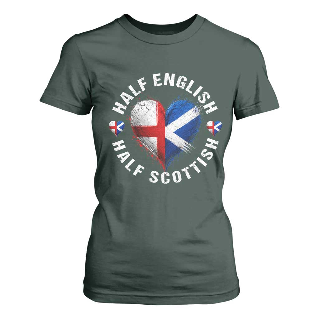 Half English Half Scottish Heritage T Shirt For Women Heart St Georges Cross and Saltire Pride