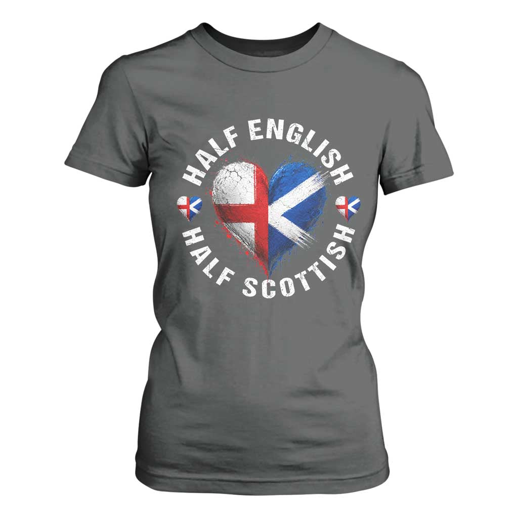 Half English Half Scottish Heritage T Shirt For Women Heart St Georges Cross and Saltire Pride