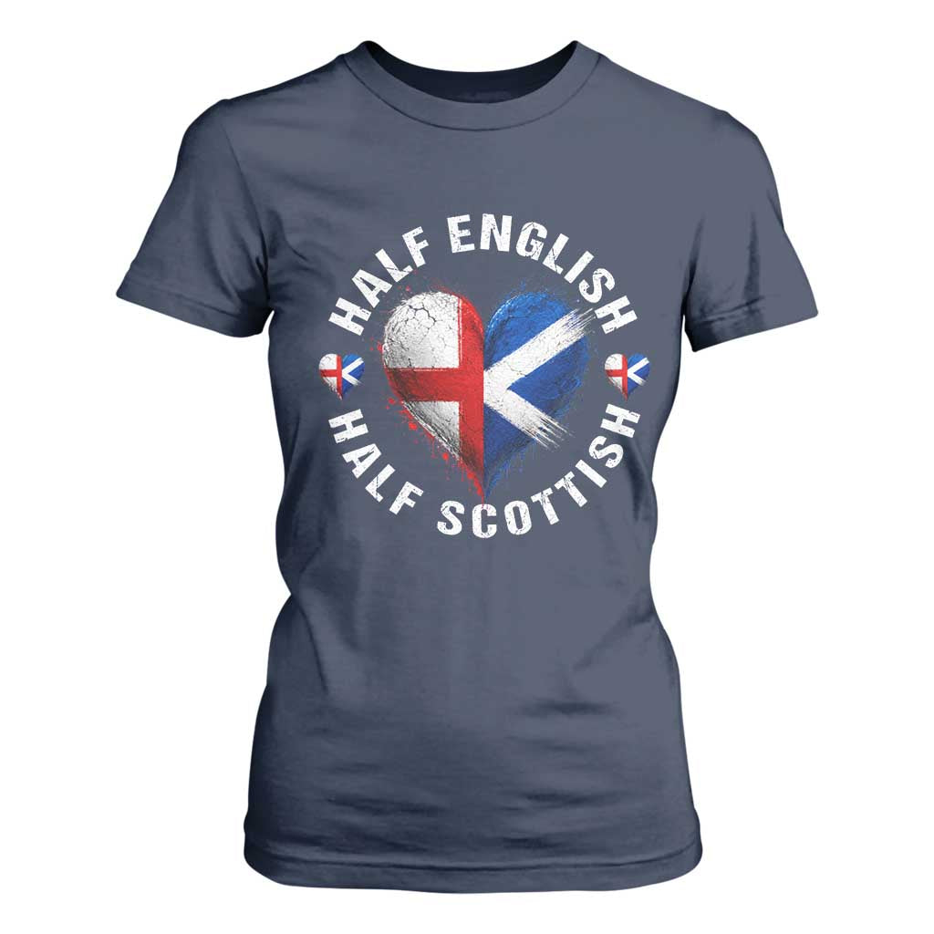 Half English Half Scottish Heritage T Shirt For Women Heart St Georges Cross and Saltire Pride