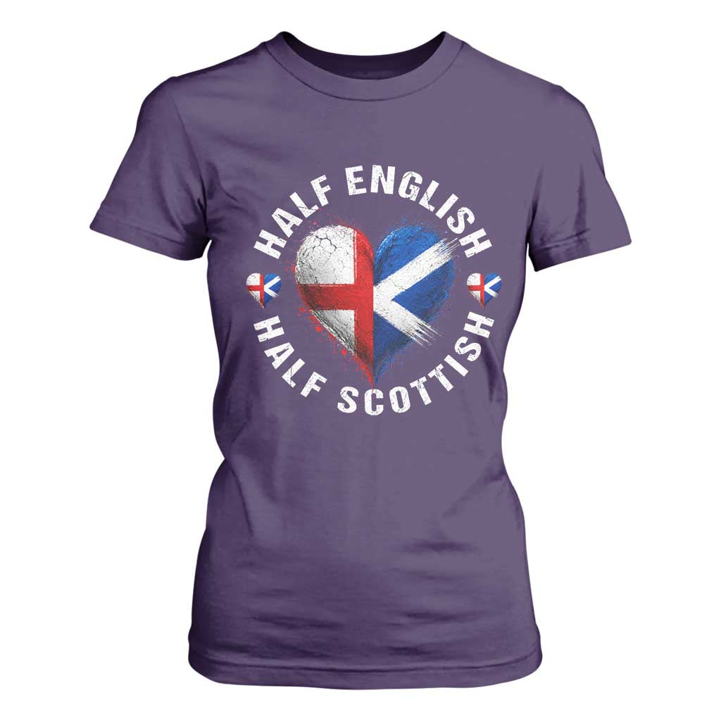 Half English Half Scottish Heritage T Shirt For Women Heart St Georges Cross and Saltire Pride