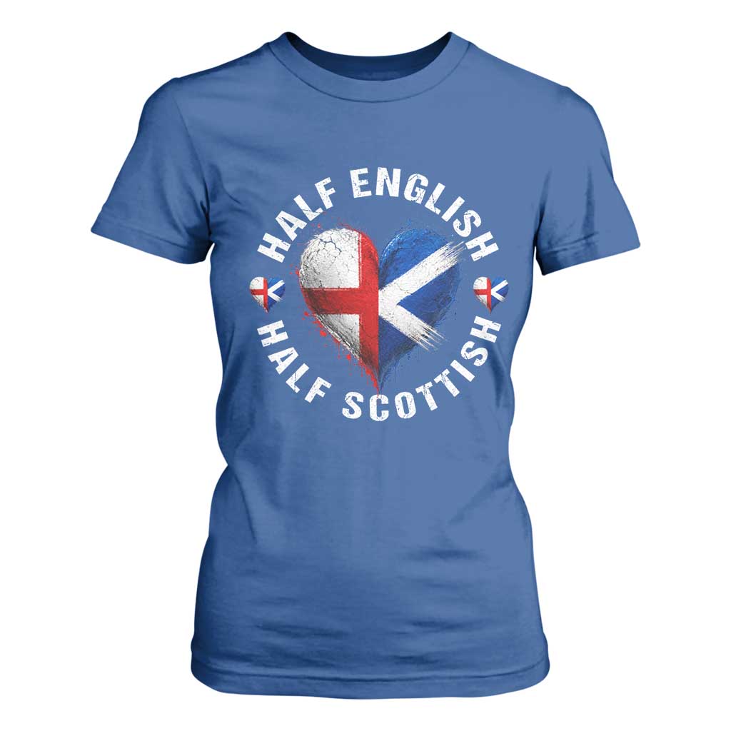 Half English Half Scottish Heritage T Shirt For Women Heart St Georges Cross and Saltire Pride