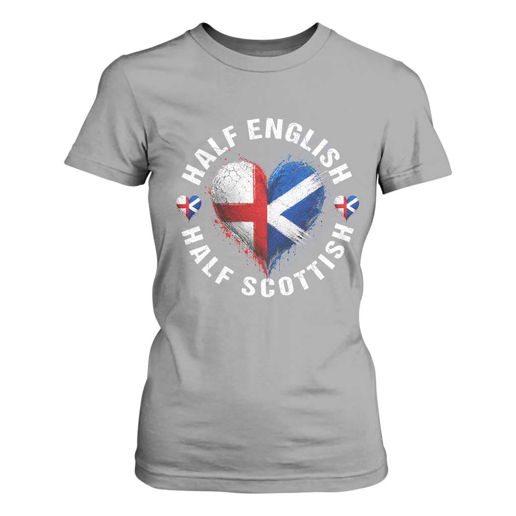Half English Half Scottish Heritage T Shirt For Women Heart St Georges Cross and Saltire Pride