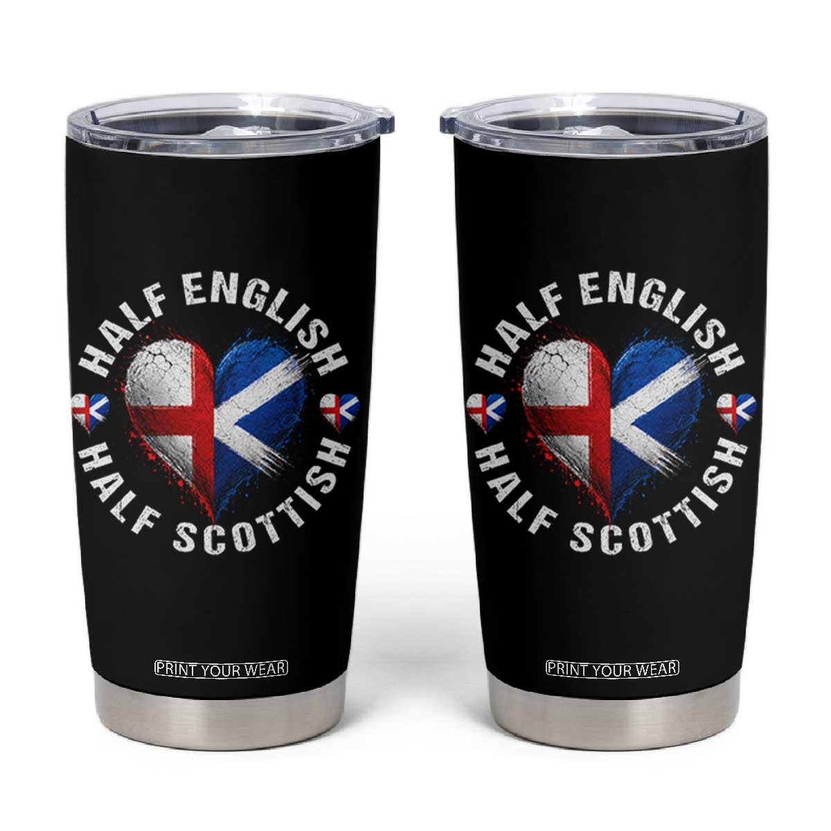 Half English Half Scottish Heritage Tumbler Cup Heart St Georges Cross and Saltire Pride