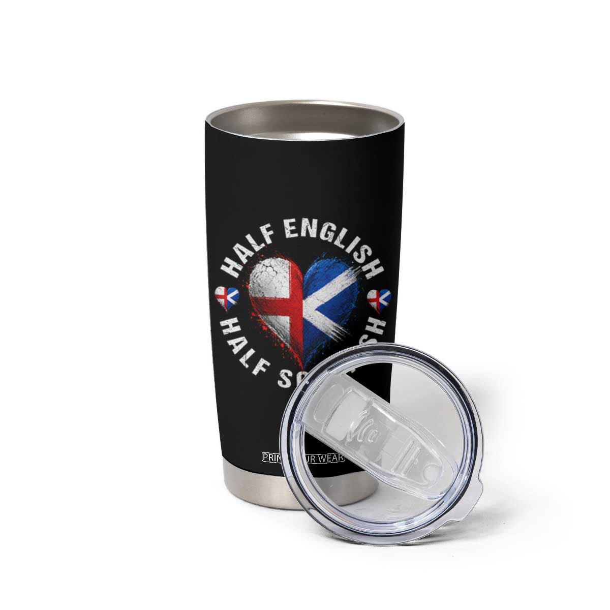 Half English Half Scottish Heritage Tumbler Cup Heart St Georges Cross and Saltire Pride