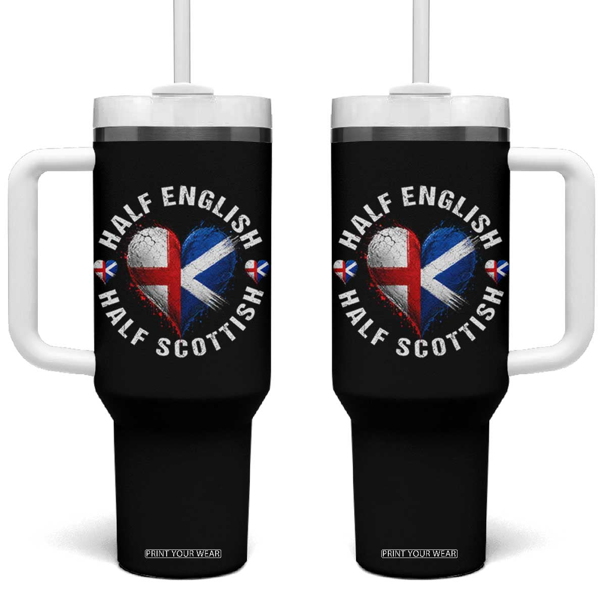 Half English Half Scottish Heritage Tumbler With Handle Heart St Georges Cross and Saltire Pride