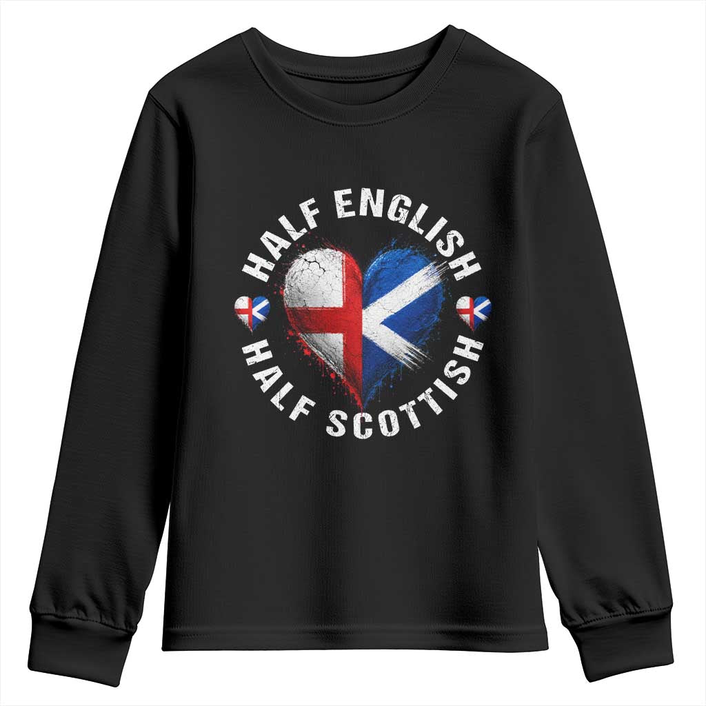 Half English Half Scottish Heritage Youth Sweatshirt Heart St Georges Cross and Saltire Pride TS02 Black Print Your Wear