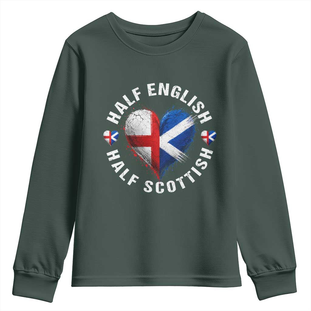 Half English Half Scottish Heritage Youth Sweatshirt Heart St Georges Cross and Saltire Pride