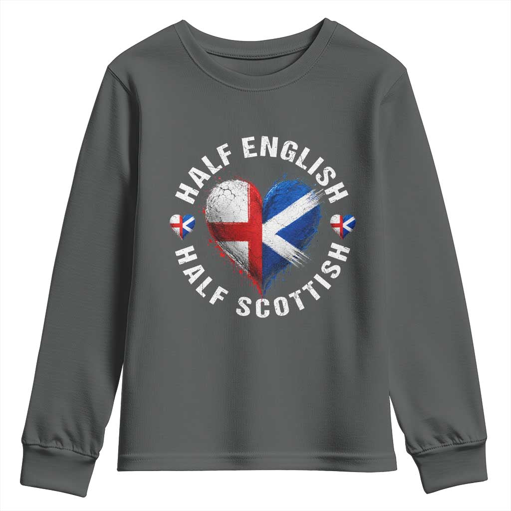 Half English Half Scottish Heritage Youth Sweatshirt Heart St Georges Cross and Saltire Pride
