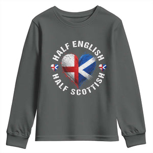 Half English Half Scottish Heritage Youth Sweatshirt Heart St Georges Cross and Saltire Pride