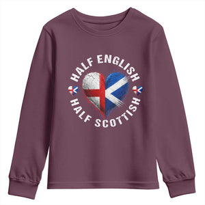 Half English Half Scottish Heritage Youth Sweatshirt Heart St Georges Cross and Saltire Pride