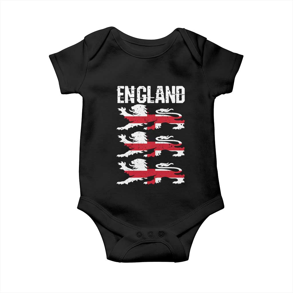 Vintage Three Lions England Pride Baby Onesie Patriotic Soccer British Football Fans TS02 Black Print Your Wear