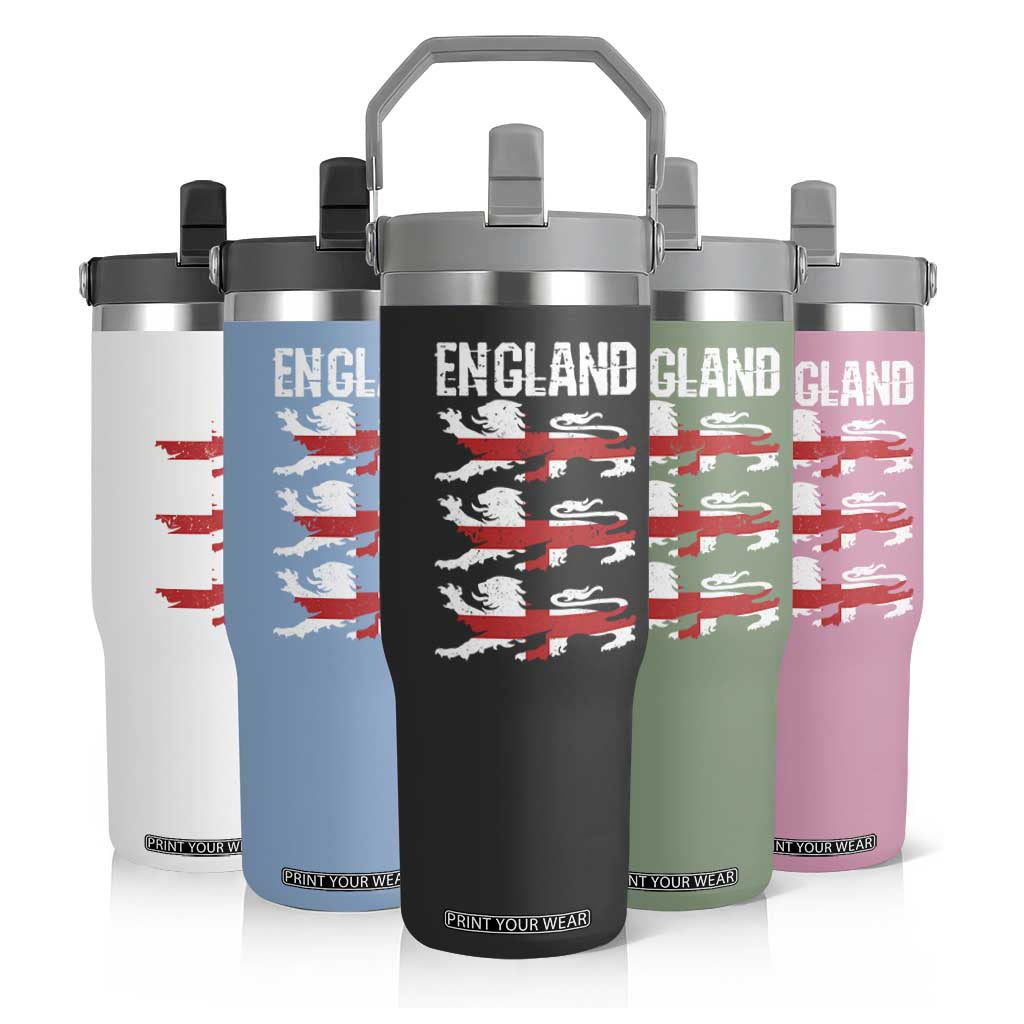 Vintage Three Lions England Pride Flip Straw Tumbler Patriotic Soccer British Football Fans