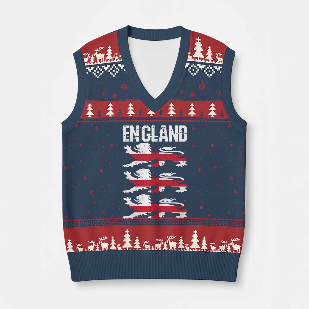 Vintage Three Lions England Pride V-Neck Knit Sweater Vest Patriotic Soccer British Football Fans