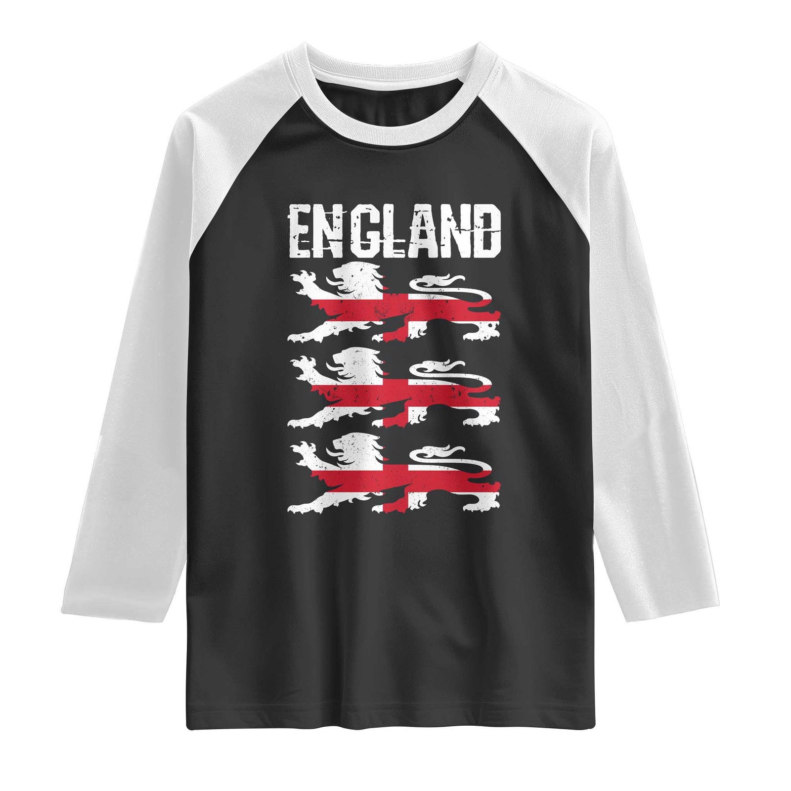 Vintage Three Lions England Pride Raglan Shirt Patriotic Soccer British Football Fans TS02 Black White Print Your Wear