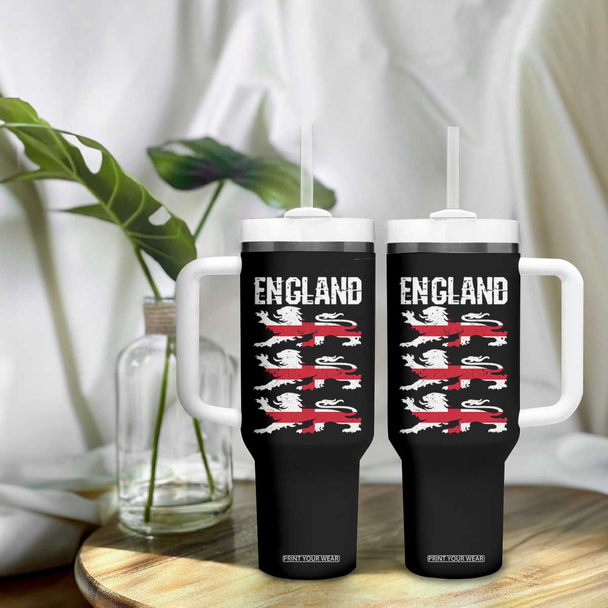 Vintage Three Lions England Pride Tumbler With Handle Patriotic Soccer British Football Fans