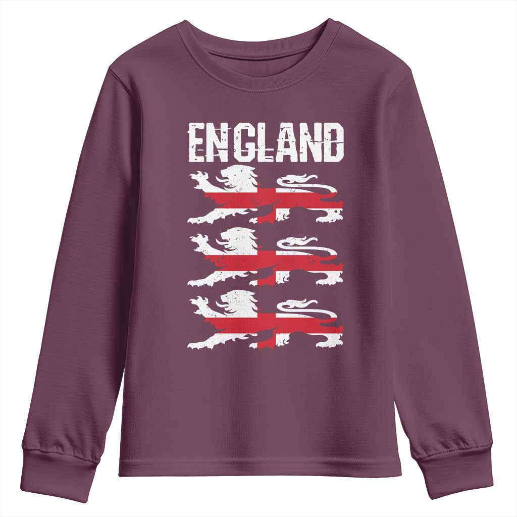 Vintage Three Lions England Pride Youth Sweatshirt Patriotic Soccer British Football Fans