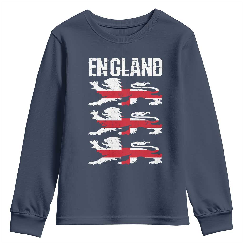 Vintage Three Lions England Pride Youth Sweatshirt Patriotic Soccer British Football Fans