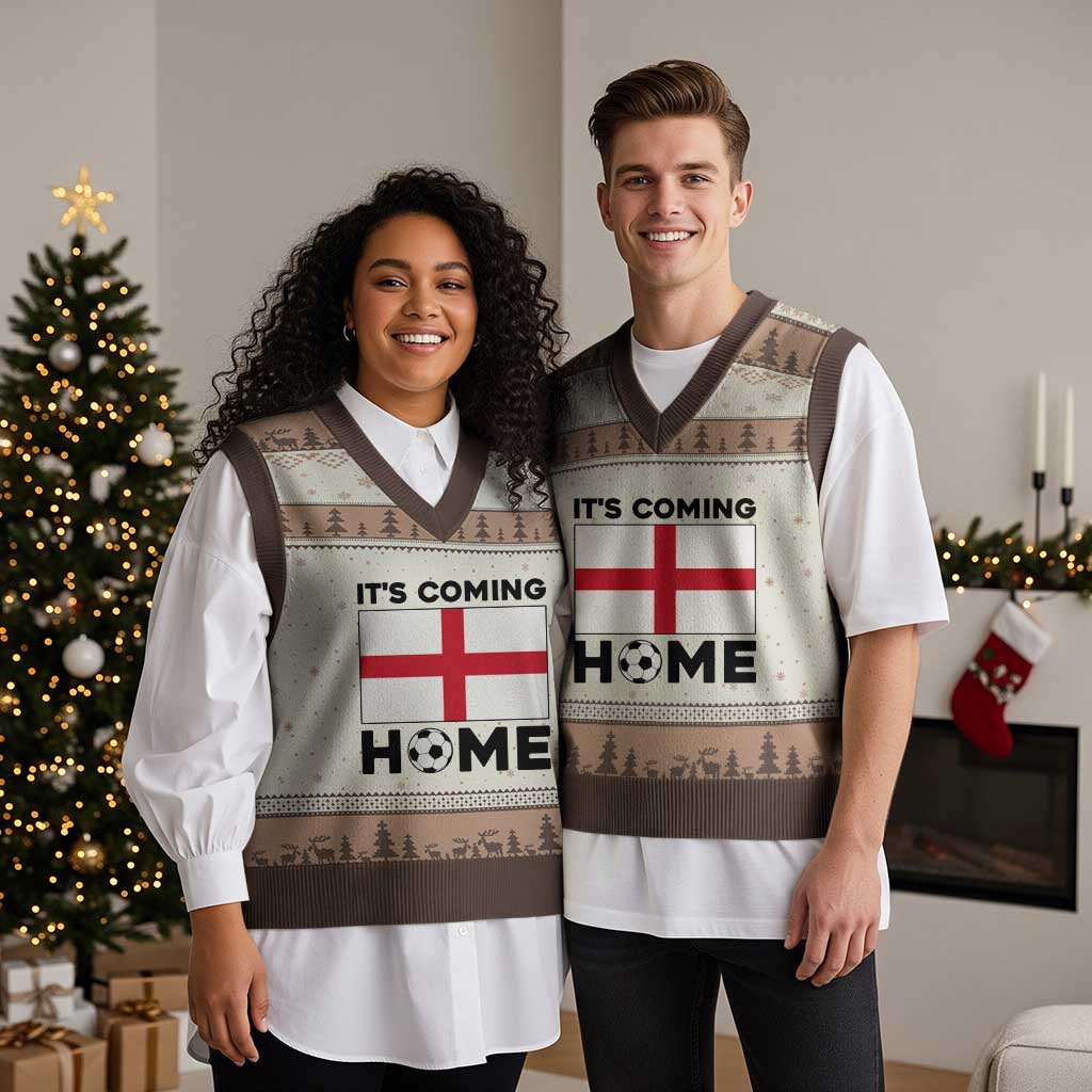 It is Coming Home England Football Flag V-Neck Knit Sweater Vest Patriotic Soccer Fans St Georges Cross Heritage Pride