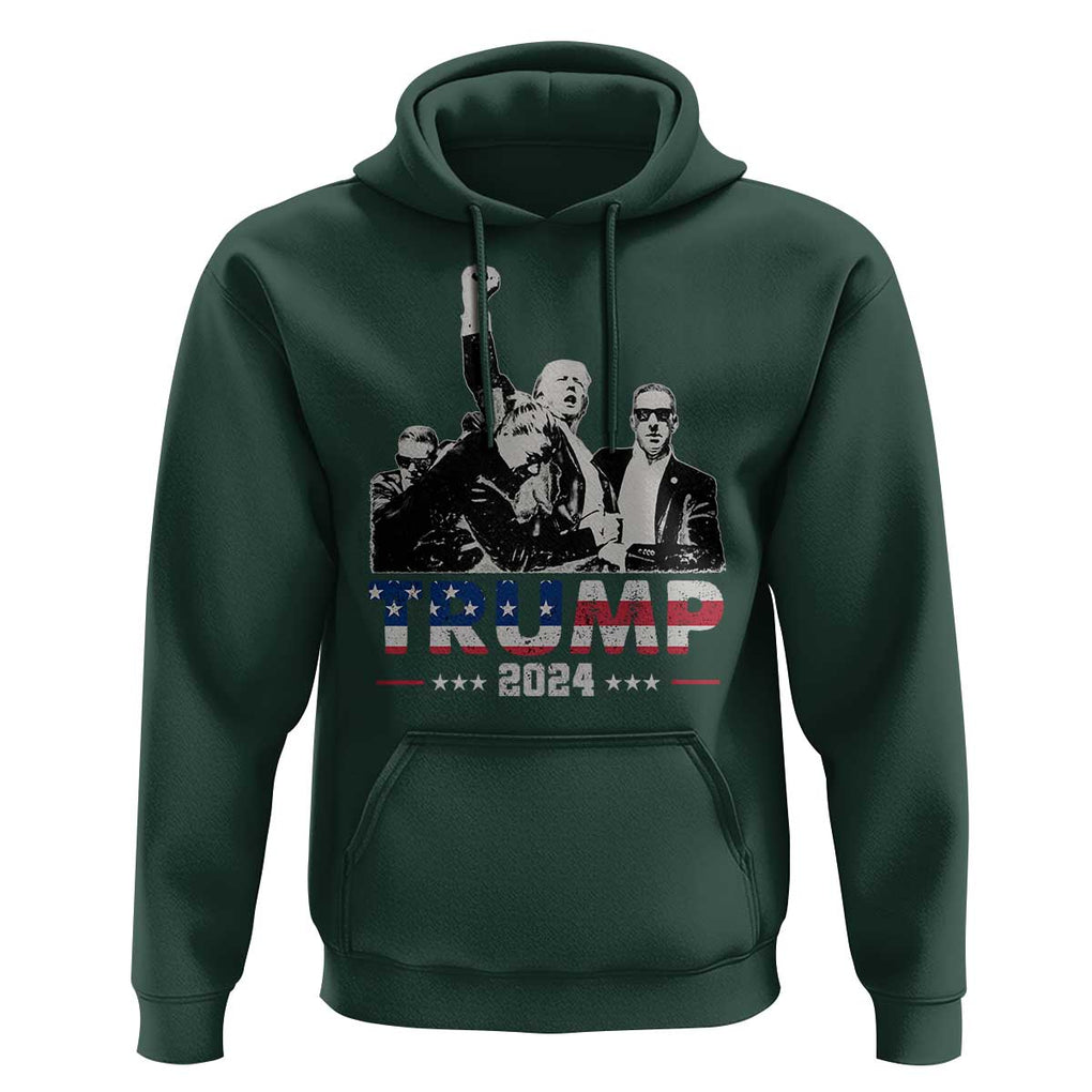 Trump Raised Fist Hoodie Trump 2024 For President TS02 Dark Forest Green Print Your Wear