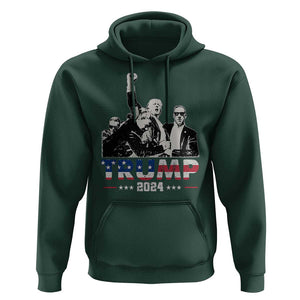 Trump Raised Fist Hoodie Trump 2024 For President TS02 Dark Forest Green Print Your Wear
