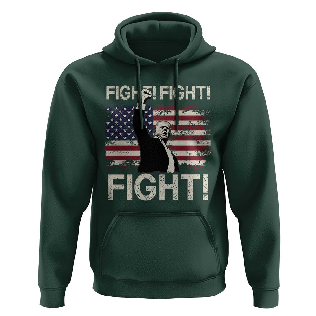 Trump Raised Fist Hoodie Fight Fight Fight American Flag Retro Vintage TS02 Dark Forest Green Print Your Wear